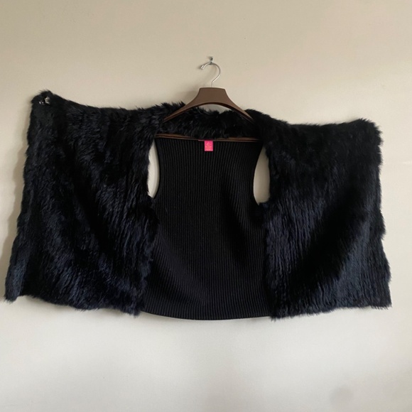 Catherine Malandrino Long Drape Genuine Rabbit Fur Vest (Black- S) - Picture 6 of 13
